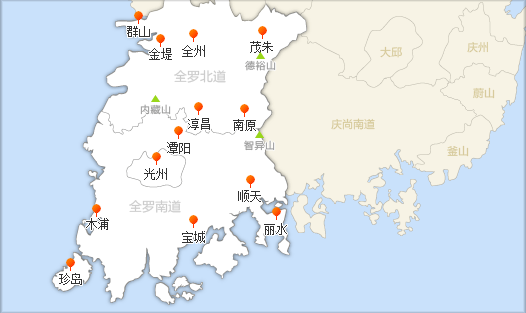 全州 & 光州 & 全罗道地图