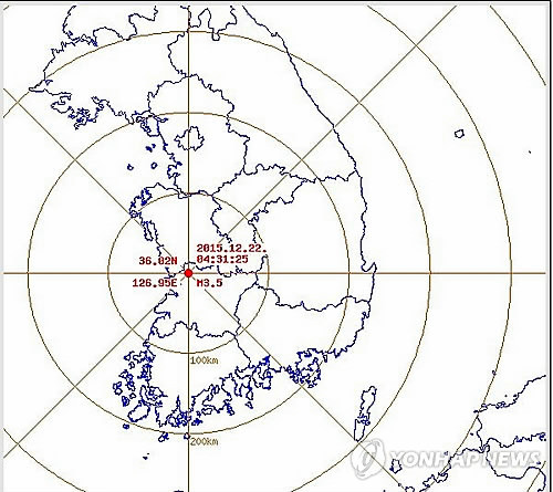 益山市地震位置示意图，图片摘自气象厅官网。（韩联社）