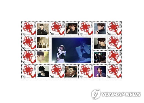 印有人气韩星朴海镇照片的邮票将于5月初在中国发售。(韩联社)