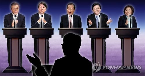 左起依次为文在寅、安哲秀、洪准杓、刘承旼和沈相奵。（韩联社）