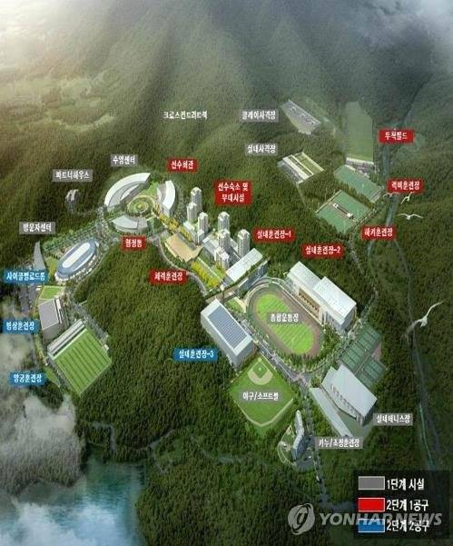 镇川选手村鸟瞰图（韩联社/文化体育观光部提供）