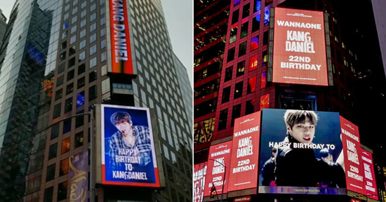 WannaOne粉丝为姜丹尼尔在纽约时代广场投放庆生广告