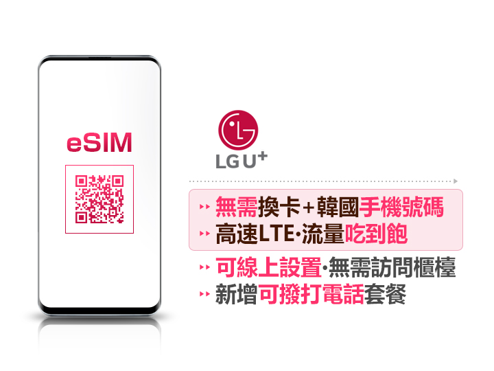 LG U+ eSIM 4G·LTE無限流量・可撥打&接通電話（1-40日）
