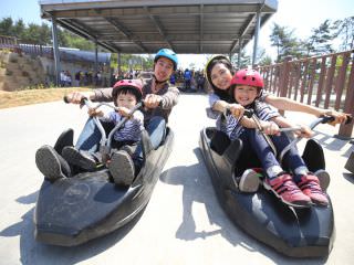 在接受简单的安全教育后，从约1.5千米长的路线上滑下去 ※照片提供：SKYLINE Luge 统营