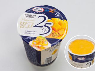 盛满苹果芒的果肉“芒果25%刨冰”(3,000韩元)