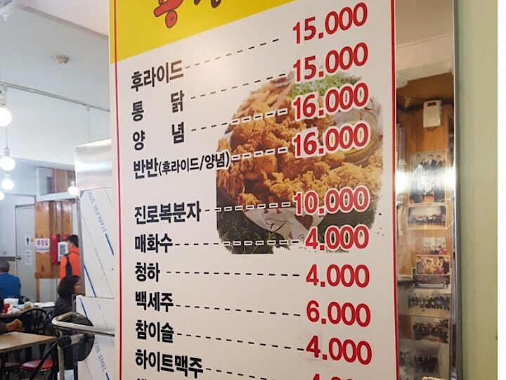 菜单上各种各样炸鸡喝啤酒。