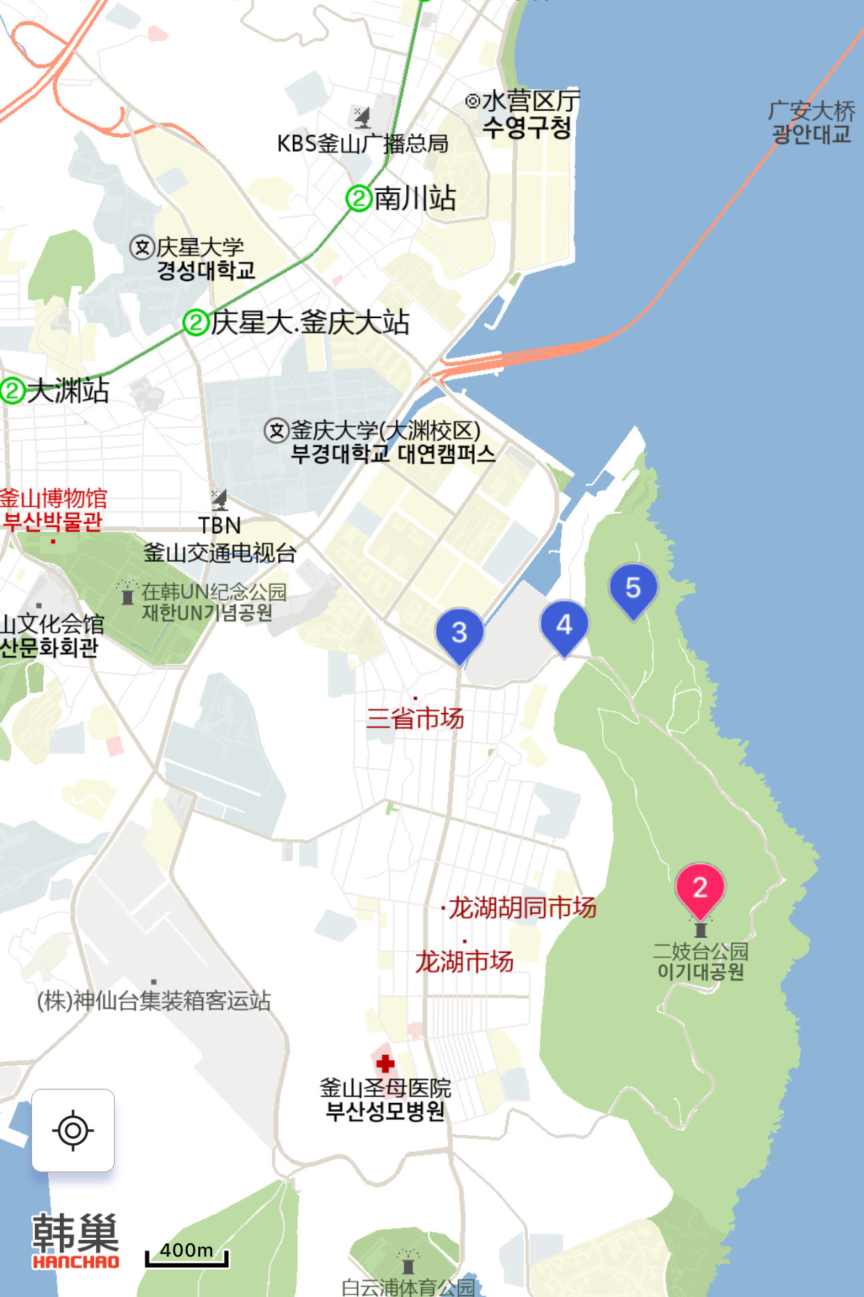 可以根据韩巢地图进行定位导航