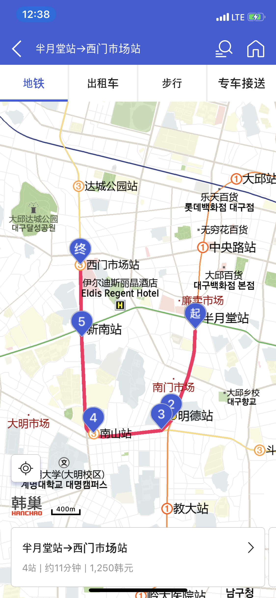 半月堂到西门市场线路图