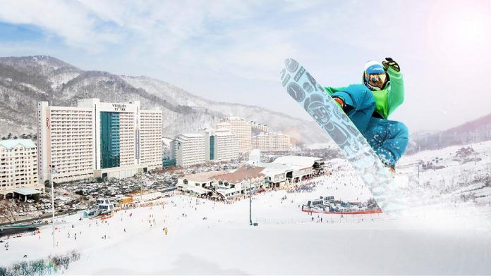 ▲韩国滑雪-洪川大明滑雪场体验。