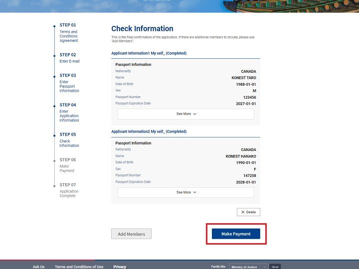 确认填写信息是否有误。信息正确时点击“Make Payment”跳转至付款页面