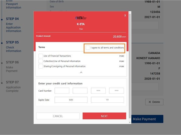 1.阅读并同意付款须知后点击“I agree to all terms and conditions”进行付款