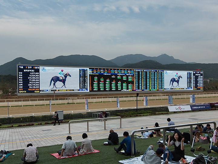 马场边有长达127.2米的显示屏