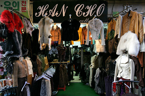 HAN CHO collection
(地图 : 绿色 3)
这是一家开了20多年的皮草专卖店。店里密密麻麻的挂满了夹克衫和大衣。店里既出售成衣,也接受订做。