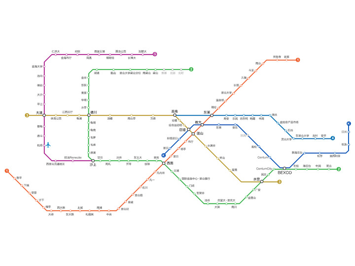 此外,点击下方链接可下载 pdf文档 釜山地铁线路图(中文,韩语)