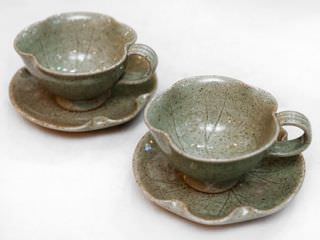 古朴质荷叶造型茶杯组