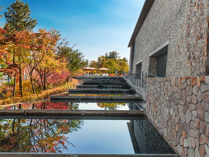 自然风景倒映在镜面湖水里
